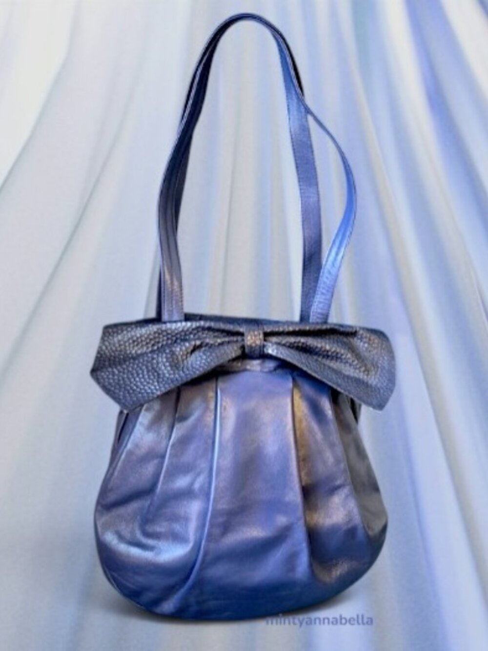 Vintage Blue Leather Made in Italy Bow Bag
